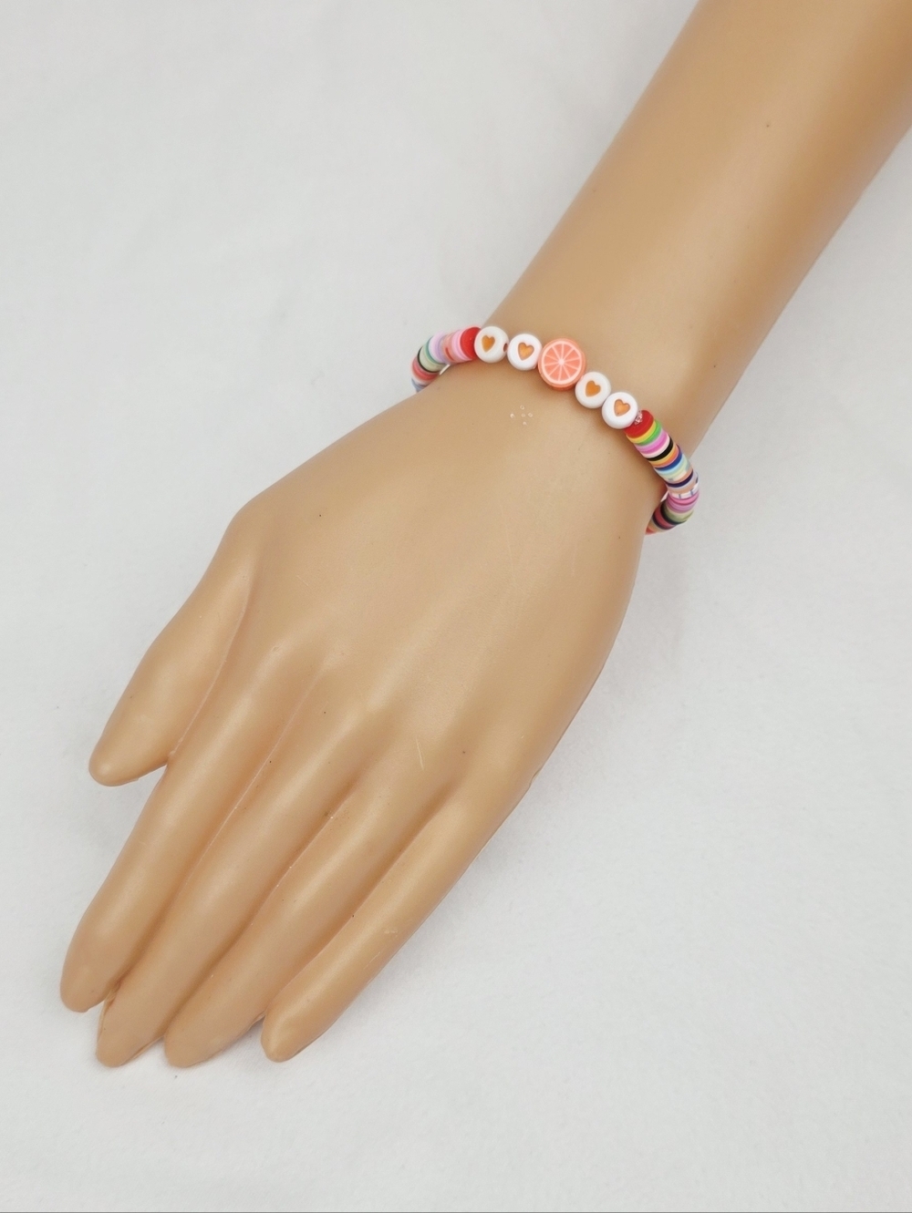 Handmade Clay Bead Heart Fruit Multi Color Bracelet